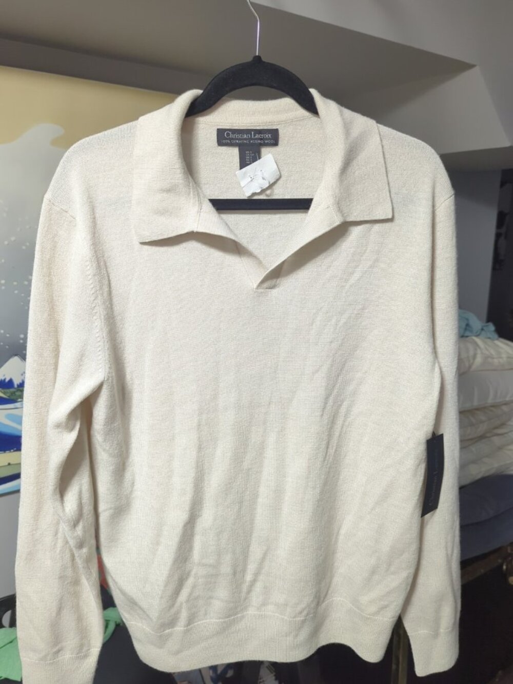 Christian Lacroix SMALL 100% Merino Wool Men’s Polo Pullover Long Sleeve NWT